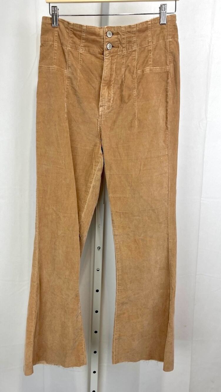 WE THE FREE People Jayde Cord Flare Jeans Cut Off Cropped High Rise Tan Size 29